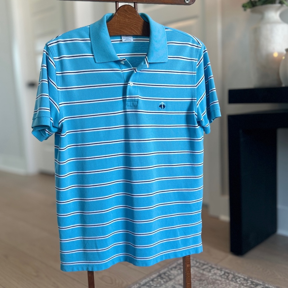 Brooks Brothers 1818 Perform. Polo Slim Fit sz. L - Light Blue w/Navy & White